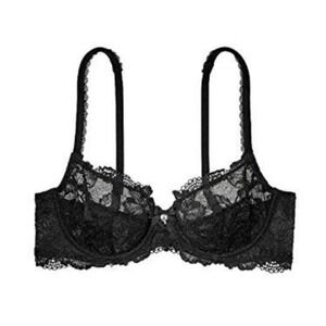 VICTORIA'S SECRET Black Lace Bra Sexy Unlined‎ Demi Underwire Bra Rhinestone 34B